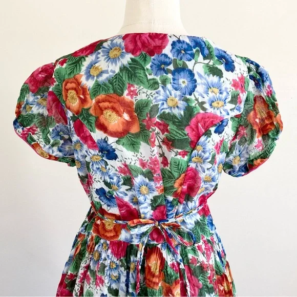 Vintage 1980s Floral Front Button Maxi Dress L Cotton100% Lined Pink Beautiful - Picture 4 of 11